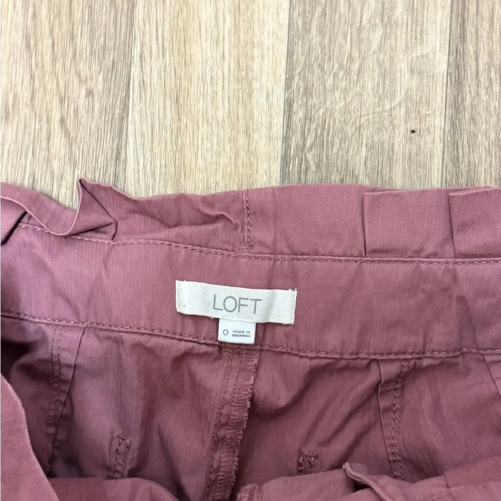 LOFT Womens Paperbag Waist‎ Belted Shorts Size 0 Mauve Cuffed Pleated Front